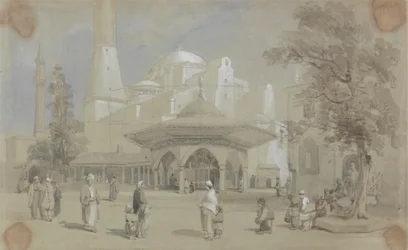 Udsigt over Hagia Sophia-moskeen og Shadirvan-fontænen, Istanbul
