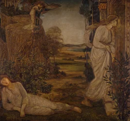 Amor og Psyche - Palace Green Murals - Zephyrus Bearing Psyche to the Mountain, 1881.