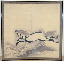 Hestespringning, japansk, Edo-periode, ca. 1700-tallet (blæk på papir) (en af et par) (se også 121396)