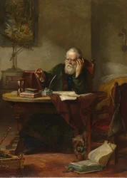 Detalje af: John Milton besøger Galileo Galileo, da en fange af inkvisitionen af Hart, Solomon Alexander (1806-1881)