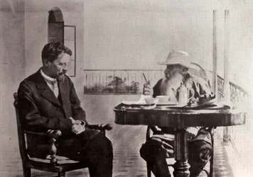 Leo Tolstoj og Anton Tjekhov, russiske forfattere, 1902