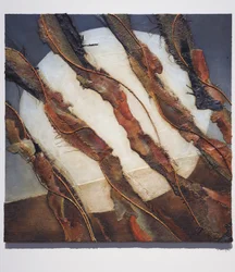 Hyrderne, 2007 (panel, hessian, reb, læder, papir, pigment)