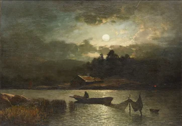 Fiskeri med net ved måneskin (olie på lærred)