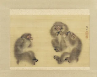Monkeys: Hear No Evil, See No Evil, Speak No Evil, ca. 1820 (blæk & farve på silke)