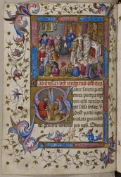 Tilføje. 28962, f.281v, Alfonso V deltager i messe, fra Psalter og Alfonso Vs timer af Aragon. ca. 1442 (vellum)