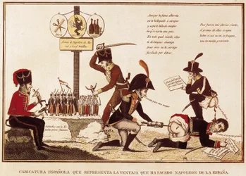 Tegneserie af fordelene opnået af Napoleon Bonaparte (1769-1821) i Spanien