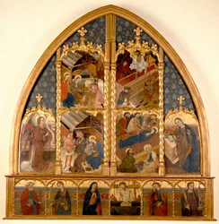 Catalonisk altertavle, 145080 (tempera og bladguld på panel)