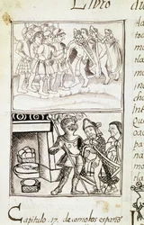 Kodeks for erobringen af Mexico - miniature fra det florentinske manuskript "Storia degli Aztechi" (Aztekernes historie) af Bernardino de Sahagun