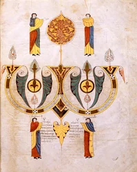 Kolofon af den visigotisk-mozarabiske bibel af St. Isidores, med portrætter af de to miniaturister, Florencio og Sancho, fol.514r., AD 960 (tempera på vellum)