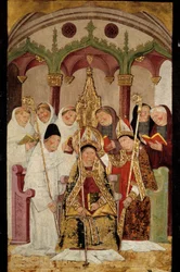 Indvielse af et festmaleri på træ fra den spanske skole. Bayonne fra det 15. århundrede, Bonnat Museum