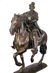 Ridesportræt af Hernan Cortes (eller Cortez) (1485-1547), spansk conquistador. Anonym bronzeskulptur fra det 16. århundrede. Armee Museum, Madrid