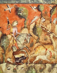 Fol.178v En jæger, der jager et rådyr, fra Codex Benito Santa Mora