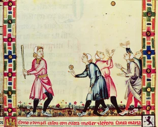 Fol.61v Spil med pelota i det fri, fra manuskriptet lavet under ledelse af Alfonso X (1221-84) Den vise, kongen af Castilla og Leon
