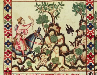 Fol.64r Falkejagten, fra manuskriptet lavet under ledelse af Alfonso X Den kloge konge af Castille og Leon