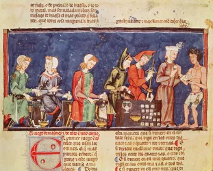 Fol.65v Terningmagere, fra bogen om spil, skak, terninger og brædder, 1282