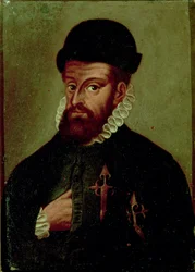 Francisco Pizarro (1478-1541) Spansk conquistador (olie på panel)