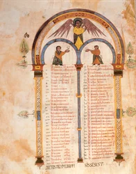 Indeks over bøgerne i Det Gamle og Nye Testamente, fra St. Isidores visigotisk-mozarabiske bibel, fol.398v., A.D. 960 (tempera på vellum)