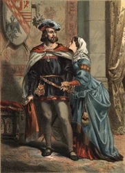 Jeanne af Spanien kendt som La Folle (1479-1555), dronning af Castilla og hendes ægtefælle Philippe Le Beau (1478-1506), konge af Spanien og ærkehertug af Østrig i "The Cult of Beauty"" af Juan Justo Huguet, Mills Brothers redaktører