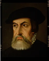 Portræt af Hernan Cortes (1485-1547) (olie på lærred)