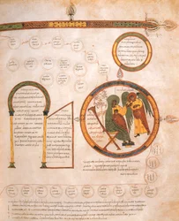 Bebudelsen til Maria og Jesu genealogi, fra den visigotisk-mozarabiske bibel af St. Isidores, fol.10r., 960 e.Kr. (tempera på vellum)