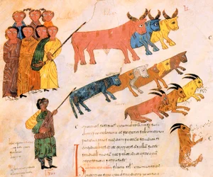Det hebraiske folk forlader Egypten med deres husdyr, fra den visigotisk-mozarabiske bibel fra St. Isidores, fol.38v., AD 960 (tempera på vellum)