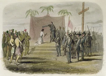 Dåben af kongen af øen Cebu og fem hundrede andre indianere af medlemmer af Magellan-ekspeditionen den 14. april