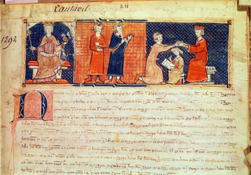 Den feudale herre, der prædiker for kongen af Mallorca, James I (1207-76) fra Capbreu de Clayra et de Millas, 1292