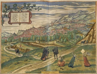 Udsigt over Granada (håndfarvet gravering)