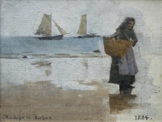 Fisherwoman på en strand