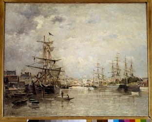 Havnen i Caen Maleri af Stanislas Lepine (1835-1892) 1859 Søn. 0,72x0,91 m Paris, Orsay Museum