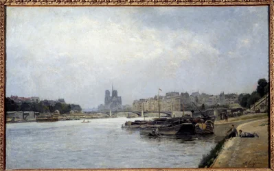 Øen Cite og øen Saint Louis set fra broen i Austerlitz Maleri af Stanislas Lepine (1835-1892) 1800-tallets søn. 0,83x0,51 m Paris, Musee Carnavalet