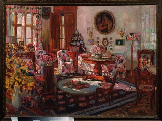 Interiør af Brasovo palæ. Maleri af Stanislav Yulianovich Zhukovsky (Zhukovsky) (1873-1944), olie på lærred
