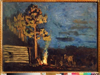 Forårsaften. Stanislav Yulianovich Joukovski (Zhukovsky) arbejde (1873-1944), olie på pap