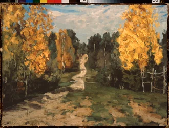 En efterårssti. Maleri af Stanislas Yulianovich Zhukovsky (Zhukovsky) (1873-1944), olie på lærred