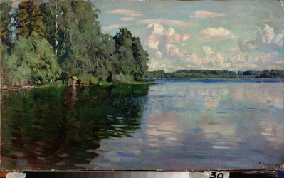 En sø. Maleri af Stanislav Yulianovich Zhukovsky (Zhukovsky) (1873-1944), olie på lærred