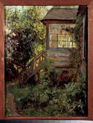 Et landsted. Terrassen. Maleri af Stanislav Yulianovich Zhukovsky (Zhukovsky) (1873-1944), olie på lærred. Russisk kunst, slutningen af ​​det 19.-20. århundrede. Statens Tretyakov-galleri, Moskva.