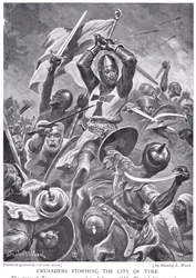 Korsfarere stormer byen Tyrus, illustration fra 