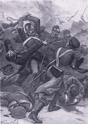 Inkerman: The 55th (2nd Border) Regiment charging the Russians, illustration fra British Battles on Land and Sea, 1915
