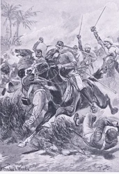 Frivilligt kavaleri uden for Lucknow, 30. juni 1857, illustration fra British Battles on Land and Sea, 1915