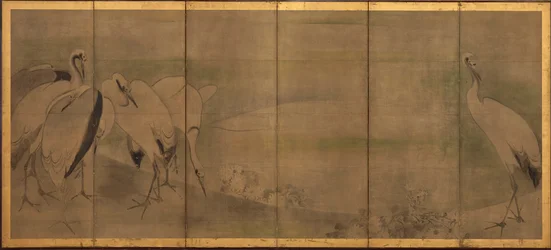 Traner og krysantemum, Momoyama- eller Edo-perioden, 1568-1868.