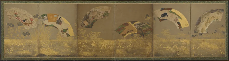Seks fanpapirer: diverse emner, Momoyama- eller Edo-perioden, 1590-1640.