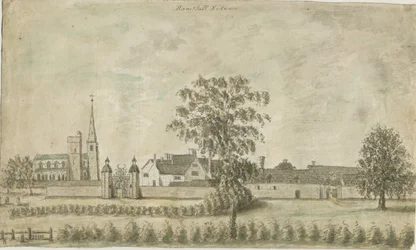 Hamstall Ridware - Church and Manor House: water color painting, nd [1762-1802] dani