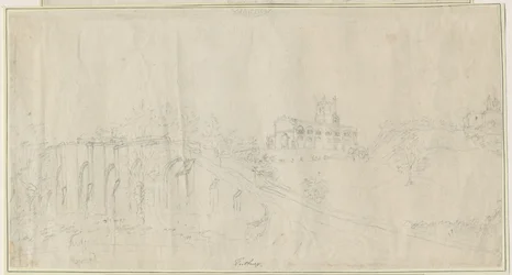 Tutbury Church and Castle - North East View: blyantstegning, nd [1762-1802] (tegning)