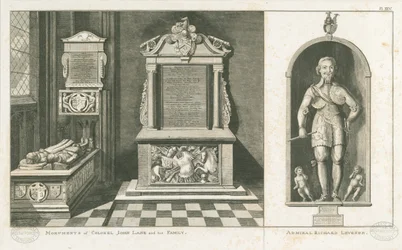 Wolverhampton - Monumenter over oberst John Lane og admiral Richard Leveson: gravering, nd [c 1798] (tryk)