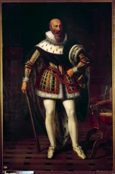 Portræt i fuld længde af Maximilian de Bethune, Marquis de Rosny, hertug af Sully (1559-1641) Maleri af Sebastien Louis Norblin de la Gourdaine (1796-1884)