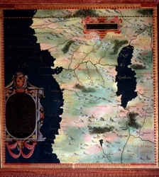 Vestafrika (Congo og Angola) Kort lavet af Stefano Bonsignori (? -1589) italiensk kosmograf og maler. Omkring 1581. Firenze, Palazzo Vecchio, Sala del Mappamondo