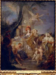Kejserinde Catherine II (1729-1796) som Minerva i musernes kreds. Maleri af Stefano Torelli (1712-1784), olie på lærred. italiensk kunst