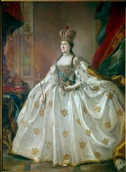 Portræt af den russiske kejserinde Katarina II den Store (1729-1796) i hendes kroningskjole. Maleri af Stefano Torelli (1712-1784), det 18. århundrede, Eremitagemuseet, Sankt Petersborg