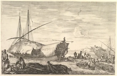 En galej dækket af sejl, fra „Udsigter over Livornos havn“ (Vues du port de Livourne)
