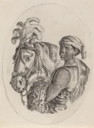 Sort staldkarl med en arabisk hest, 1649-1650